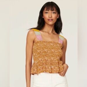 Scotch & Soda Women’s size medium smocked tank top peplum hem rainbow wide strap